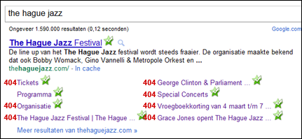 The Hague Jazz website 404 errors sitelinks