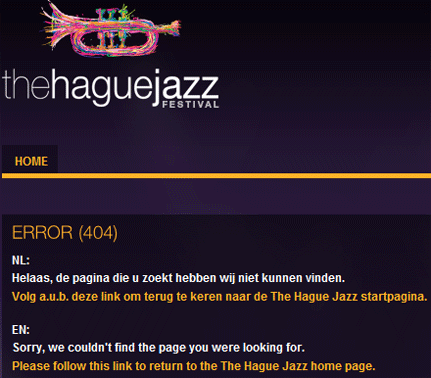 The Hague Jazz website 404 error pagina